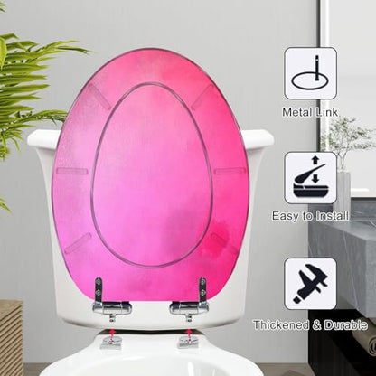 Elongated Toilet Seat A soft textured rose pink Resin Toilet Seat Slow Quiet Close Lid with Quick-Release Hinges Cover Bumpers Easy to Clean Install - color: Multi9, size: 19.5"x14.5"