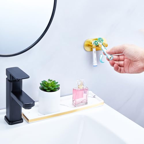Electric Toothbrush Head Holder, Toothbrush Holders Wall Mounted, Adhesive Tooth Brush Head Holder Organiser, Electric Toothbrushs Holder, Shower Tooth Brushing Holder (Gold, Small) - color: Gold, size: Small