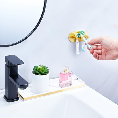 Electric Toothbrush Head Holder, Toothbrush Holders Wall Mounted, Adhesive Tooth Brush Head Holder Organiser, Electric Toothbrushs Holder, Shower Tooth Brushing Holder (Gold, Small) - color: Gold, size: Small