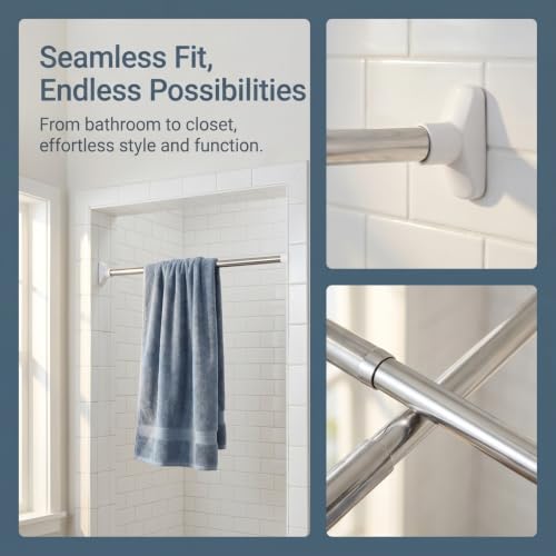 KALLORY Adjustable Tension Rod 19.7-31.5 Inch Spring Curtain Rod | Stainless Steel Rod No Drill Shower Curtain Rod for Bathroom Closet and Home Organization