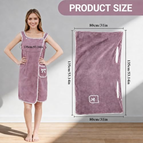 Unisex Bath Towel, Wearable After Bath Towel Set, Wearable Quick Dry Shower Gym Towel(53" x 31", Purple) - color: Purple, size: S(135X80CM)