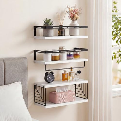 Fixwal Wall Mounted Bathroom Shelves Over Toilet (3+1 White) | Wall Shelf with Basket Storage , Towel Bar, Solid Wood, 22Lb Capacity, Easy DIY Install - color: 4-white