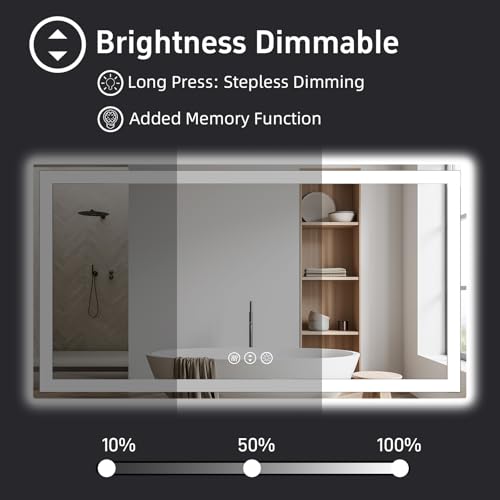 55"x 30" LED Bathroom Mirror with Lights, Double Lighting Sources Dimmable, Anti-Fog Vanity Mirror with Lights, Lighted Bathroom Vanity Mirror for Wall Tempered Glass (Horizontal/Vertical) | Front & Backlit, Memory Function, HD Tempered Glass Vanity Mirro