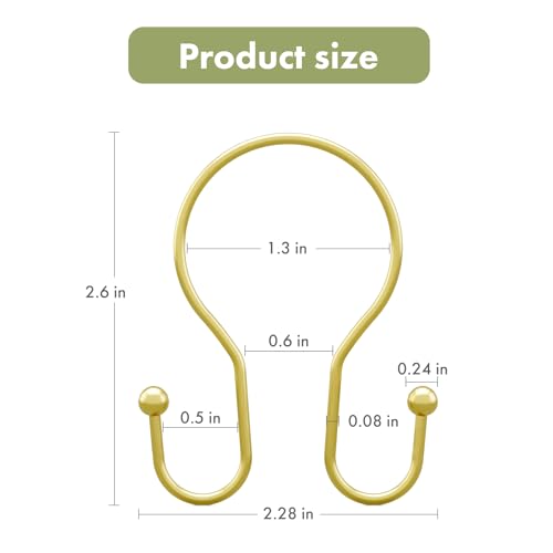 AmazerBath Shower Curtain Hooks Gold Shower Curtain Rings, Simple Double Hook Shower Curtain Hooks Rust Proof, Metal Smooth Shower Hooks for Shower Curtain Rod, 12 Pcs Shower Rod Hook Light Gold - color: Light Gold, style: Minimalist - Double Shower Hooks