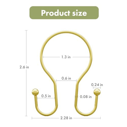 AmazerBath Shower Curtain Hooks Gold Shower Curtain Rings, Simple Double Hook Shower Curtain Hooks Rust Proof, Metal Smooth Shower Hooks for Shower Curtain Rod, 12 Pcs Shower Rod Hook Light Gold - color: Light Gold, style: Minimalist - Double Shower Hooks