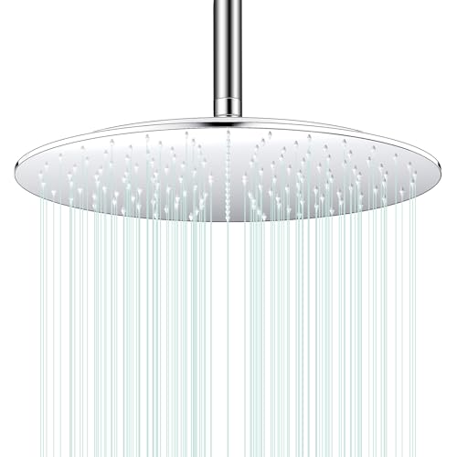 All Metal Rain Shower Head - Heavy Duty Stainless Steel, Easy Install, High Water Flow, Ultra-Thin Modern Design for Bathroom (Chrome, 16) - color: Chrome, size: 16