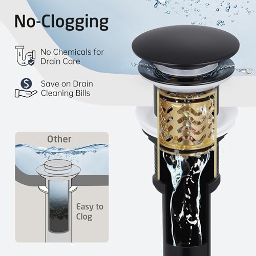 Black Bathroom Sink Drain with Anti - Clog Basket Drain, Pop Up Drain for Bathroom Sink with Hair Catcher, All Metal Vessel Sink Stopper with Overflow Matt Black, S20002A-BK - color: Matte Black