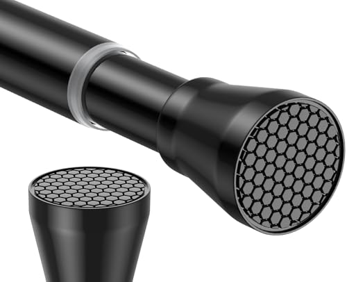 Black Tension Curtain Rod 45-77 inch, Adjustable Curtain Rod No Drill Tension Rod, Spring Tension Shower Curtain Rod for Bathroom Window Closet - color: Black, size: 45 to 77 inch-1pc