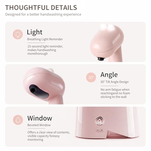 Automatic Soap Dispenser,Cute Dinosaur, Touchless, Rechargeable Foaming Soap Dispenser, 10oz/300ml, 3-Level Adjustable Foam, IPX5 Waterproof for Bathroom, Kitchen, Hotel,Restaurant, Pink - color: Pink
