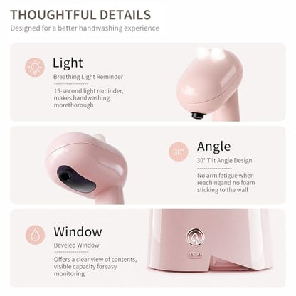 Automatic Soap Dispenser,Cute Dinosaur, Touchless, Rechargeable Foaming Soap Dispenser, 10oz/300ml, 3-Level Adjustable Foam, IPX5 Waterproof for Bathroom, Kitchen, Hotel,Restaurant, Pink - color: Pink