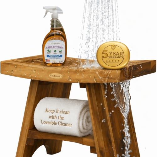 EcoDecors 18" Teak Shower Bench with 32 oz Teak Cleaner Spray - size: 18" Shelf + Cleaner