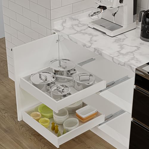 MyLifeUNIT Wood Pull Out Drawer for Cabinet Pre-Assembled, 18" W x 21" D | Soft Close, Full Extension Pull-Out Cabinet Organizer Shelf, Slide Out Drawer for Kitchen Cabinet, Easy Bottom Installation - size: 18"W x 21"D x 4.3"H