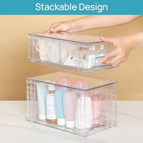Vtopmart Clear Stackable Storage Drawers, 6 Pack Medium Organizer Set | Medium and Small Pull-Out PET Drawers with Stackable Design for Everyday Organization, Cabinets, Closets, Pantry - style: 3 Medium+3 Small
