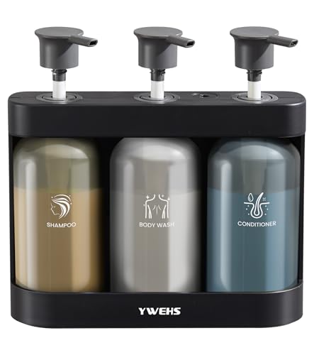 Shampoo and Conditioner Dispenser Shower Soap Dispenser 3 Chamber No Drill Shampoo Dispense for Shower Wall Mounted Shower Shampoo Dispenser 3 Chamber for Bathroom Hotel 3 * 13.37 fl.oz Black - color: Black-3