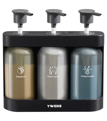 Shampoo and Conditioner Dispenser Shower Soap Dispenser 3 Chamber No Drill Shampoo Dispense for Shower Wall Mounted Shower Shampoo Dispenser 3 Chamber for Bathroom Hotel 3 * 13.37 fl.oz Black - color: Black-3