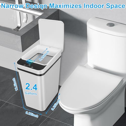 2 Pack Bathroom Trash can,Smart Touchless Trash Can,Automatic Motion Sensor Trash Bin with Lid,2.4 Gallon Garbage Can, Kitchen, Bathroom, Office, Bedroom Trash can (Black+White) - color: Black+White