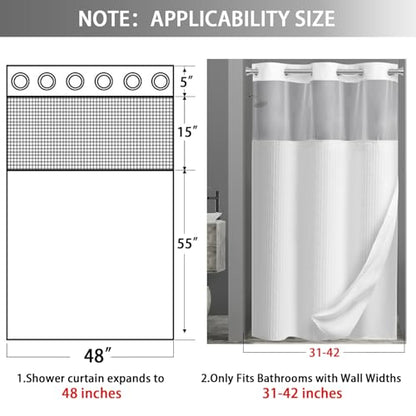 No Hook Shower Curtain with Liner Set Hotel Waffle Curtain White 48W X 75L | Washable Snap in Fabric Liner, Mesh Top Window, Waffle Hotel Style Shower Curtain Set - color: White, size: Small Stall 48"W x 75"L