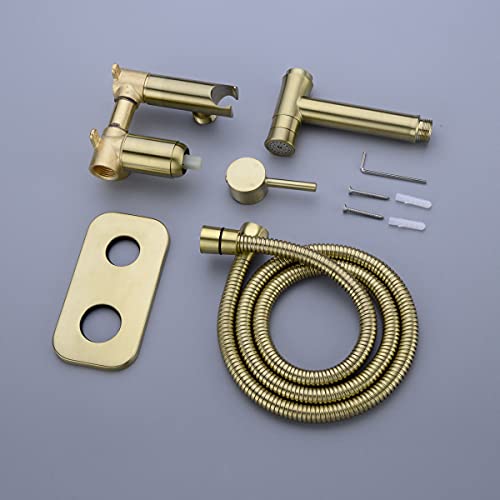 TRUSTMI Toilet Concealed Hot and Cold Bidet Spray Set, Brushed Gold | Brass Rough-In Wall Mount,Thumb-Free Push Button Hand Held Sprayer Head, 2 Function - color: Brushed Gold