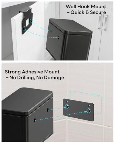 Kitchen Mini Compost Bin, 4L/1G Small Trash Can with Lid, Slim Stainless Steel Hanging Garbage Bin for Kitchen, Bathroom, Bedroom, Office, Wall Mounted Compost Bin with Inner Bucket, Black - size: 4L-Black