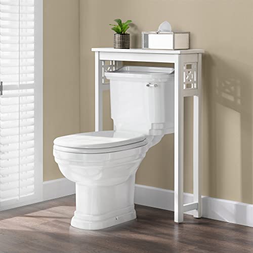 Derby Over-the-Toilet Storage Shelf – 37" Tall Bathroom Space Saver with Fixed Shelf & Open Gridwork Design – Modern Freestanding Organizer for Toiletries & Towels by Alaterre Furniture (White) - size: 37-Inch Tall