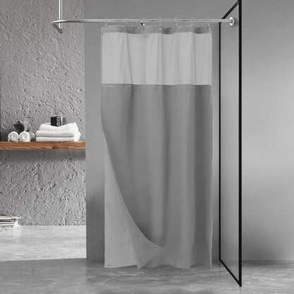 N&Y HOME Stall Waffle Weave Shower Curtain with Snap-in Liner Gray 36x72 | 12 Hooks & Snap on Fabric Liner, Washable, Mesh Window, Hotel Style, 36 x 72 Small Shower Stall Size Curtain Set for Bathroom - color: Grey, size: 36"W x 72"L (Pack of 1)