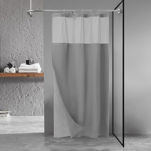 N&Y HOME Stall Waffle Weave Shower Curtain with Snap-in Liner Gray 36x72 | 12 Hooks & Snap on Fabric Liner, Washable, Mesh Window, Hotel Style, 36 x 72 Small Shower Stall Size Curtain Set for Bathroom - color: Grey, size: 36"W x 72"L (Pack of 1)