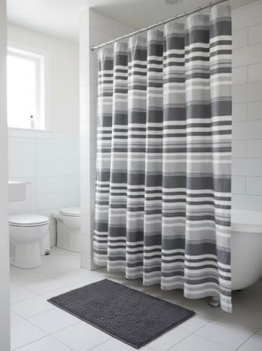 Charcoal Gray and White Fabric Shower Curtain, Cotton Blend Textured Striped Design, 72 x 72 Shower Curtain, Modern Aesthetic Bathroom Decor, Oasis Grey - color: Oasis Grey