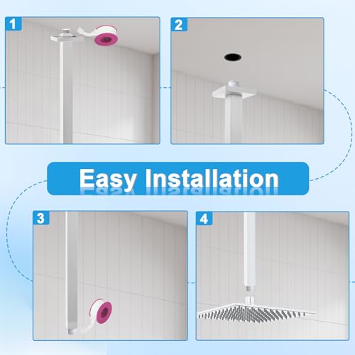 Ceiling Mount Shower Arm with Flange 20 Inches Square Straight Extender Extension Pipe Replacement, Long Shower Arm For Fixed Rain Shower Head or High Ceiling,Brushed Nickel - color: Brushed Nickel, style: 20inch