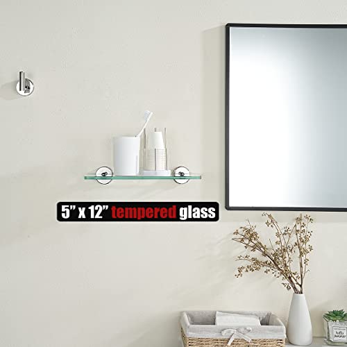 JQK Bathroom Glass Shelf Chrome, Tempered Glass Shower Storage 12 by 5 inches, 304 Stainless Steel Polished Chrome Wall Mount, TGS101L12-CH - color: Chrome, size: 12 Inch (1 Pack)