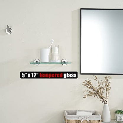 JQK Bathroom Glass Shelf Chrome, Tempered Glass Shower Storage 12 by 5 inches, 304 Stainless Steel Polished Chrome Wall Mount, TGS101L12-CH - color: Chrome, size: 12 Inch (1 Pack)