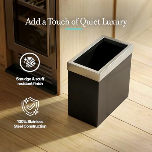 Gatco Small Bathroom Trash Can with Lid, Rectangle 3 Gallon Stainless Steel Wastebasket, Under Sink, Matte Black and Satin Nickel, for Bathroom, Bedroom, Office (1918SN) - color: Matte Black / Satin Nickel