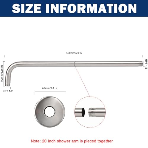 NearMoon Shower Arm, Extra Extension Arm with Flange, Stainless Steel Wall-Mounted Showerhead Extender Pipe (20 Inch, Brushed Nickel) - color: Brushed Nickel, style: 20 Inch