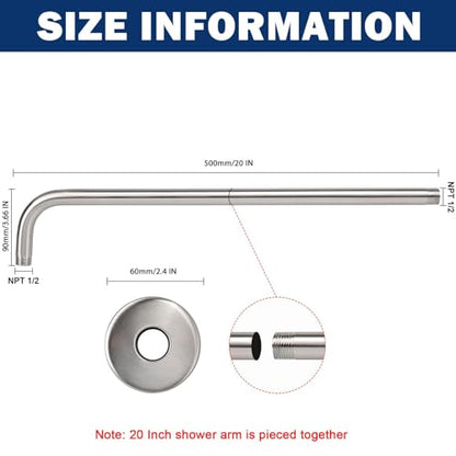 NearMoon Shower Arm, Extra Extension Arm with Flange, Stainless Steel Wall-Mounted Showerhead Extender Pipe (20 Inch, Brushed Nickel) - color: Brushed Nickel, style: 20 Inch