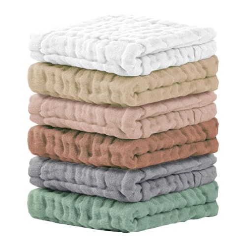Cuddle Campus Baby Washcloths 6 Packs, Muslin Washcloths Baby,Cotton Burp Cloths, Extra Absorbent and Soft Wash Clothes for Newborns, 12x12 Inches - color: Set-12