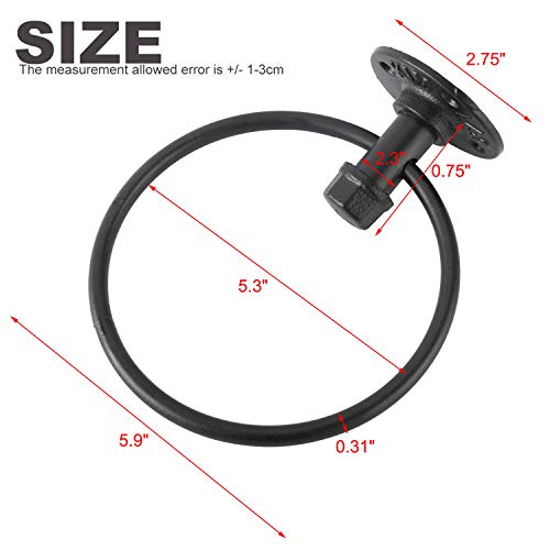Industrial Towel Ring, Farmhouse Pipe Hand Towel Holder, Matte Black Wall Mounted Bathroom Hardware, Rustic Towel Ring for Bathroom (1)