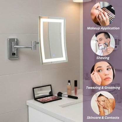JERDON Hardwired Wall-Mount Makeup Mirror - 5X/1X - Chrome - JRT710CLD | 6.5" x 9" Rectangular Frame, LED Lighting, Direct Wire Install - color: Chrome Direct Wire