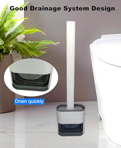 Toilet Brush with Holder Silicone Toilet Brush and Cleaning Brush for Household Bathroom Toliet Brush Set (White,Black) - color: White,black