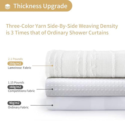 Extra Long White Shower Curtain Boho, Cotton Blend Waffle Weave Stripe Textured Shower Curtain, Fabric Shower Curtains for Bathroom, Hotel,72 x 78 - color: White, size: 72"W x 78"L (Pack of 1)
