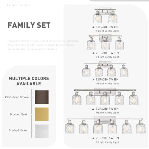 zeyu Modern Brushed Nickel Bathroom Lights Fixture, 35 Inch 5 Light Vanity Lighting Over Mirror, Brushed Nickel Finish with Clear Hammered Glass, ZJF63B-5W BN - color: Brushed Nickel|Hammered Glass, size: 5-Light