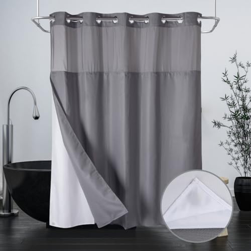 Extra Long 71x79 Gray Waffle Fabric Hook Free Shower Curtain with Removable Polyester Liner–Heavy Weight - color: Grey, size: 71"W x 79"L (Pack of 1)