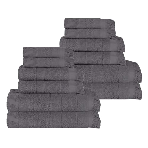 SUPERIOR Cotton 12 Piece Towel Set, Quick Dry, Bathroom Essentials, Shower, Spa, Luxury Plush Soft Absorbent Towels, Includes 4 Bath, 4 Hand, 4 Washcloth/Face Towels, Rolla Collection, Grey - color: Grey, size: 12 Piece Towel Set