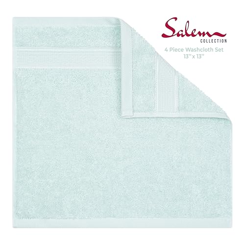 American Soft Linen Salem Washcloth Sets, 4 Piece Luxury 600 GSM 100% Cotton Washcloths for Bathroom, 13x13 inches Washrags Premium Quality Hand Face Towels, Mint - color: Mint Green, size: 13x13"