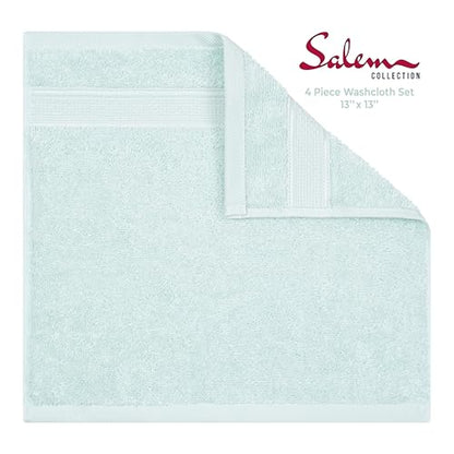 American Soft Linen Salem Washcloth Sets, 4 Piece Luxury 600 GSM 100% Cotton Washcloths for Bathroom, 13x13 inches Washrags Premium Quality Hand Face Towels, Mint - color: Mint Green, size: 13x13"