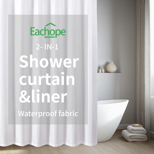 eachope Waterproof Fabric Shower Curtain,No Liner Needed,TPU Laminated Polyester Shower Curtain,Chevron Striped Design with Weighted Magnets and Metal Grommets,72 x 72 Inch,White - color: White, size: 72"W x 72"L (Pack of 1)