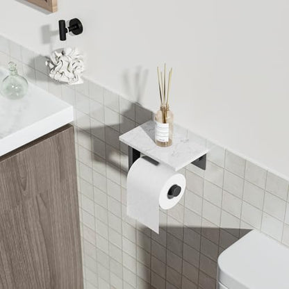 Matte Black Toilet Paper Holder with Marble Shelf Tissue Roll Holder | 304 Stainless Steel Wall Mounted Toilet Paper Roll Holder Screw-Mounted Tissue Holder for Bathroom Washroom by BATHLAVISH - color: Matte Black