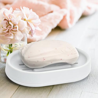 Topsky 2 Pack Soap Dish for Shower, Sink, Bathtub, Oval Plastic White Soap Bar Holder with Drain, Easy to Clean, Durable - color: White.