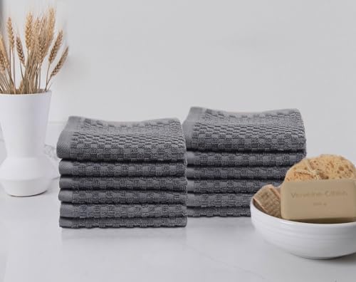 COTTON CRAFT Euro Spa Waffle Wash Cloth - Set of 12 Grey Washcloth | Luxury Face Towel Set - 100% Cotton - Soft Plush Absorbent Low Lint Quick Dry - Gym Shower Beach Bath Kitchen - 12x12 inches - color: Grey, size: 12 Pack Wash Cloths