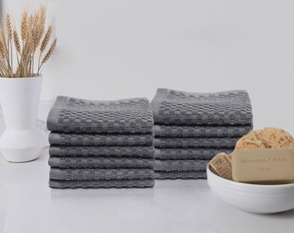 COTTON CRAFT Euro Spa Waffle Wash Cloth - Set of 12 Grey Washcloth | Luxury Face Towel Set - 100% Cotton - Soft Plush Absorbent Low Lint Quick Dry - Gym Shower Beach Bath Kitchen - 12x12 inches - color: Grey, size: 12 Pack Wash Cloths