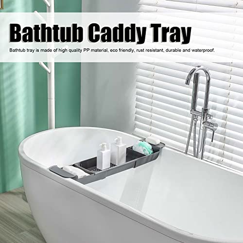 Expandable Bathtub Caddy, Multifunction Bath Tray with Secure Grips for Tub Edge, a Bathtub Organizer Rack with Dedicated Book Wine Phone Holder Bathtub (Gray) - color: Gray