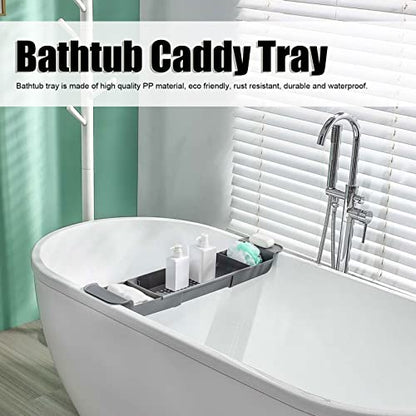 Expandable Bathtub Caddy, Multifunction Bath Tray with Secure Grips for Tub Edge, a Bathtub Organizer Rack with Dedicated Book Wine Phone Holder Bathtub (Gray) - color: Gray